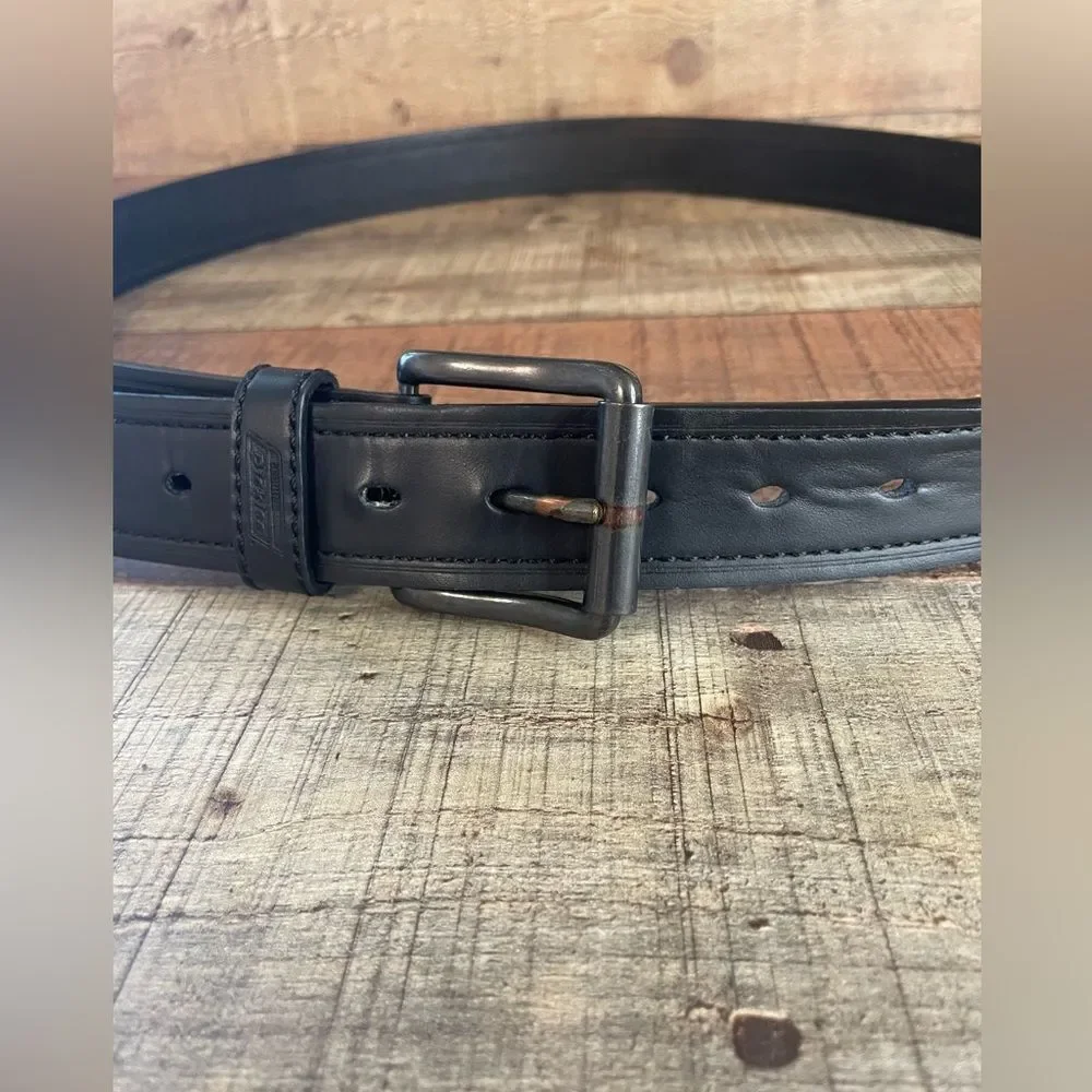 Genuine Dickies Leather Belt--Black Stitch Dk Steel Roll Buckle 46-48